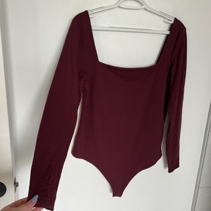 Nuuds Wide Square Neck Bodysuit Merlot - Darylann Denner
